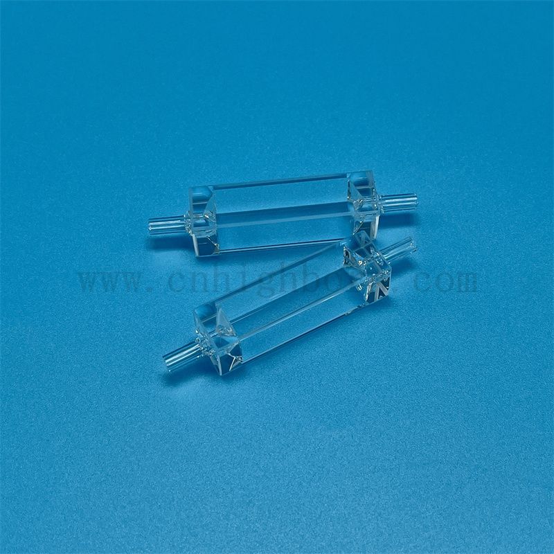 Benutzerdefinierte hohe Präzision klare Quarzglaskuvette optische Durchflusszelle für die Umgebung mit Verbindungsrohr