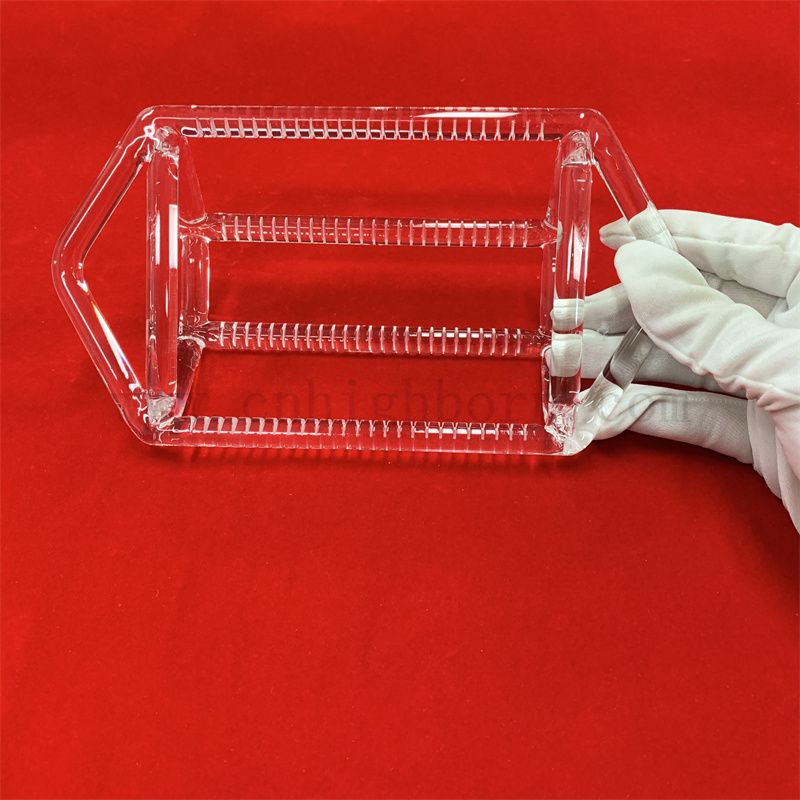  Laborforschung Clear Quartz Instrument Transparent Rack Quadratzylinder Halbleiter Einsatz geschlitzte Quarzglasboot Waferträger