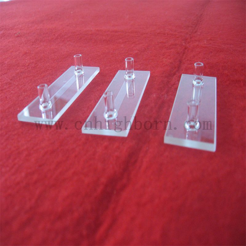 Customized Form Wärmesistentes Strömungszellenquarzkuvette mit kurzem Rohranschluss
