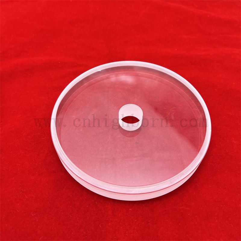 Hochtemperatur tief verarbeitete runde klare dicke Quarzglasplatte mit Loch